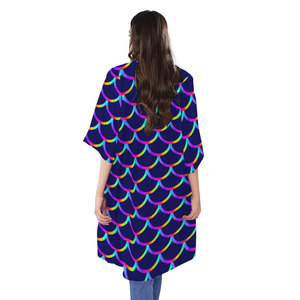 Mermaid Scales Pattern Print Open Front Beach Cover Up