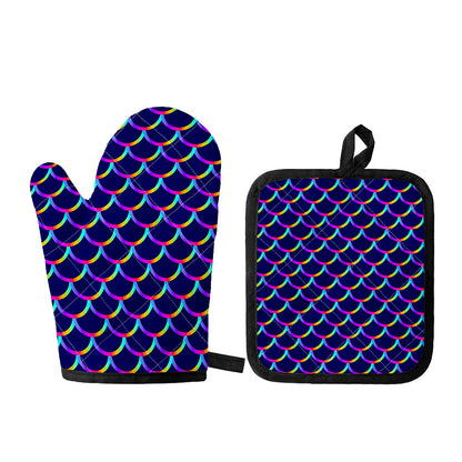 Mermaid Scales Pattern Print Oven Mitt And Pot Holder Set