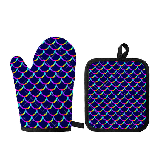 Mermaid Scales Pattern Print Oven Mitt And Pot Holder Set