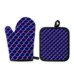 Mermaid Scales Pattern Print Oven Mitt And Pot Holder Set