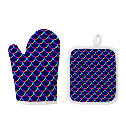 Mermaid Scales Pattern Print Oven Mitt And Pot Holder Set