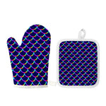 Mermaid Scales Pattern Print Oven Mitt And Pot Holder Set