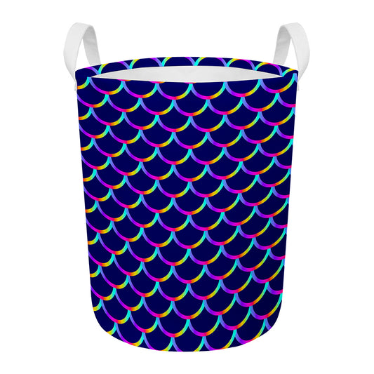 Mermaid Scales Pattern Print Round Laundry Basket
