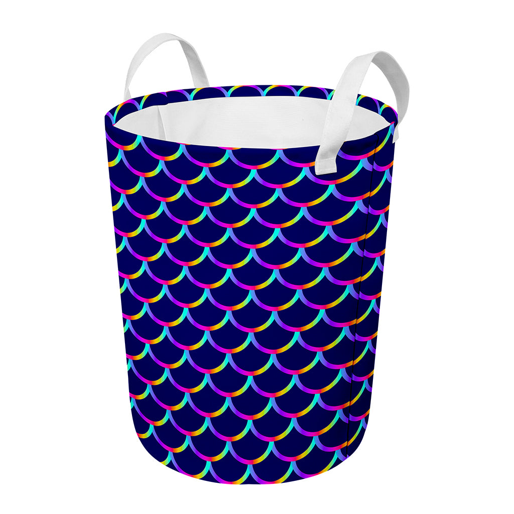 Mermaid Scales Pattern Print Round Laundry Basket