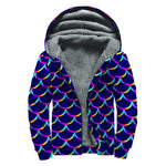 Mermaid Scales Pattern Print Sherpa Lined Zip Up Hoodie