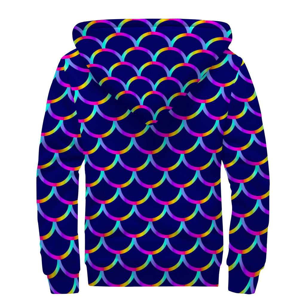 Mermaid Scales Pattern Print Sherpa Lined Zip Up Hoodie