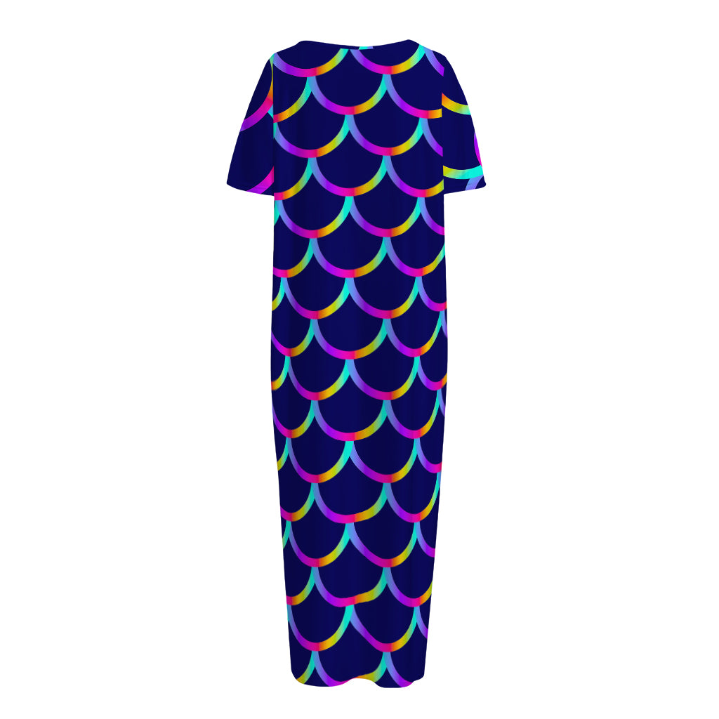 Mermaid Scales Pattern Print Short Sleeve Long Nightdress