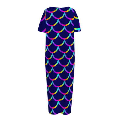 Mermaid Scales Pattern Print Short Sleeve Long Nightdress