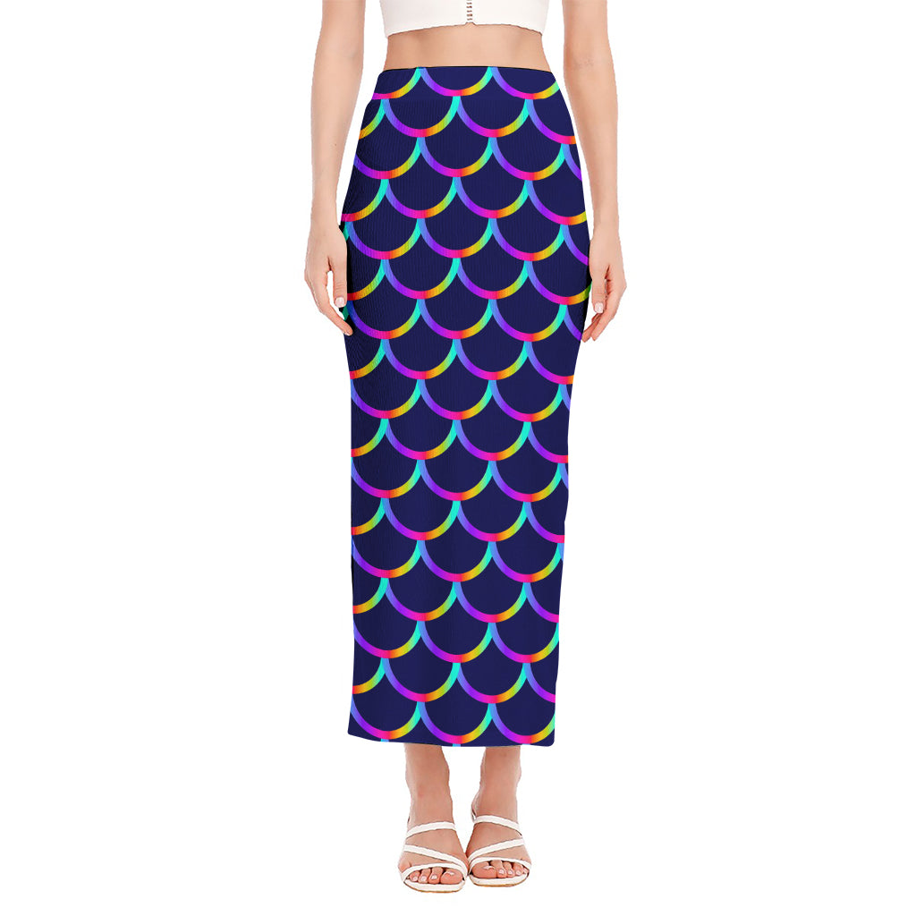 Mermaid Scales Pattern Print Side Slit Maxi Skirt