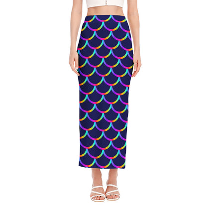 Mermaid Scales Pattern Print Side Slit Maxi Skirt