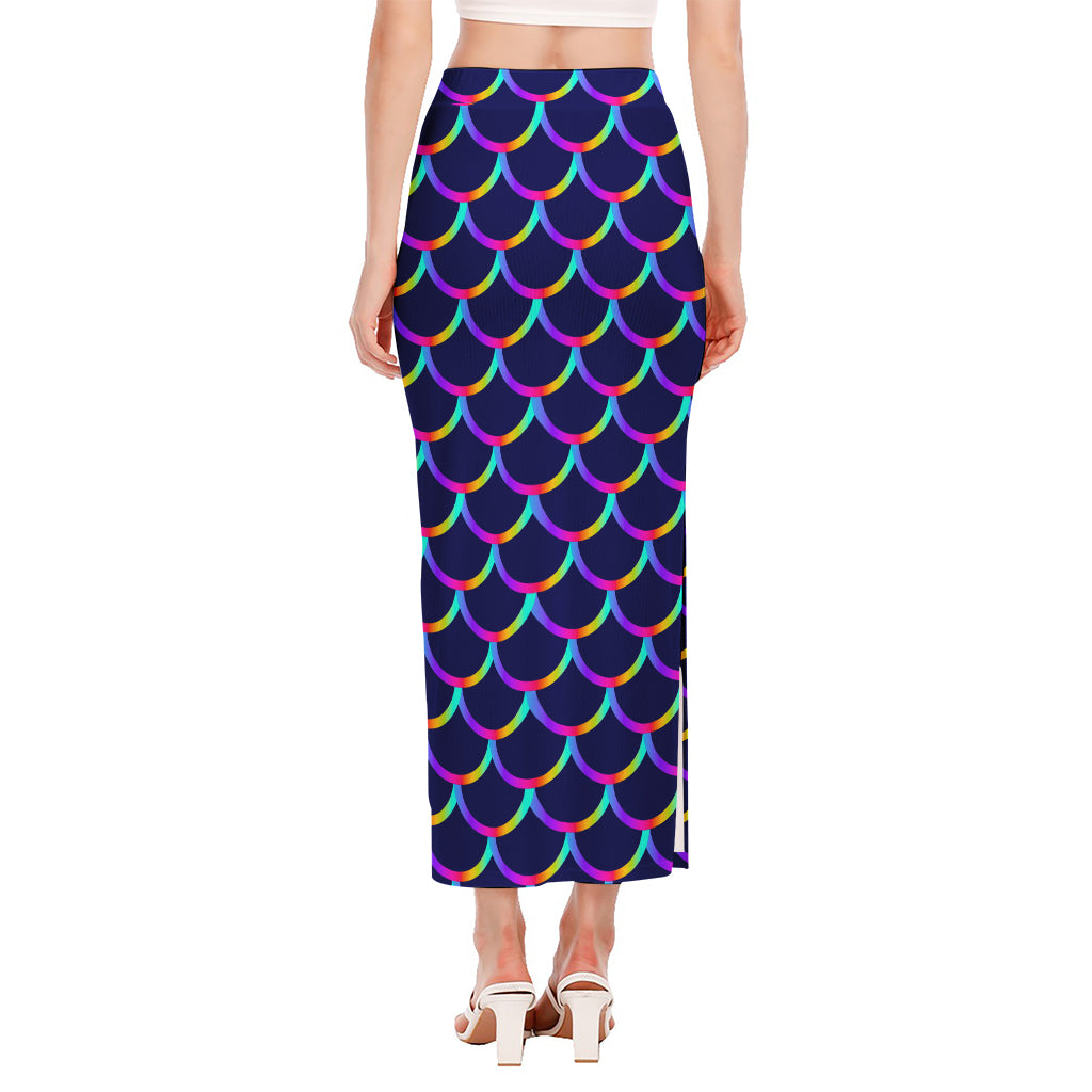 Mermaid Scales Pattern Print Side Slit Maxi Skirt