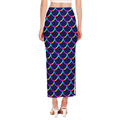 Mermaid Scales Pattern Print Side Slit Maxi Skirt