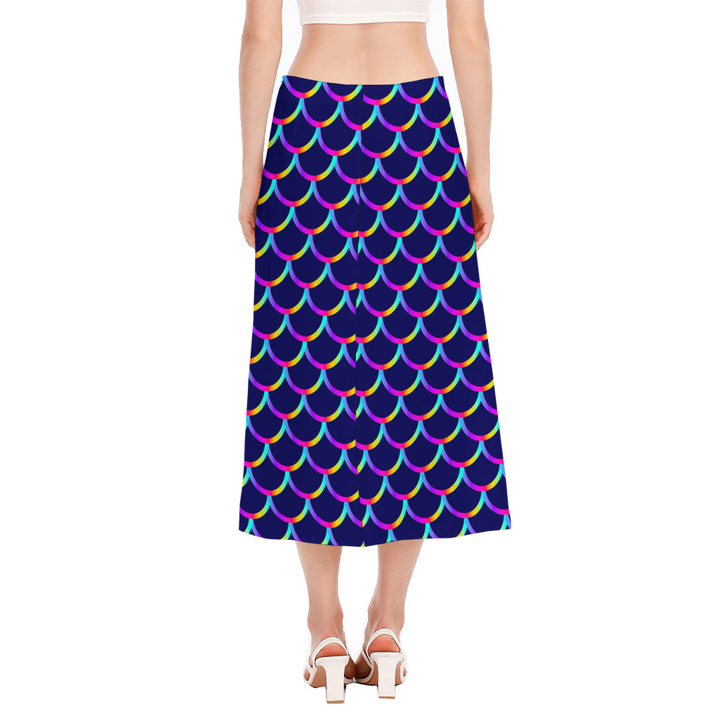 Mermaid Scales Pattern Print Side Slit Midi Skirt