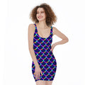 Mermaid Scales Pattern Print Sleeveless Bodycon Dress