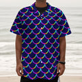 Mermaid Scales Pattern Print Textured Short Sleeve Shirt