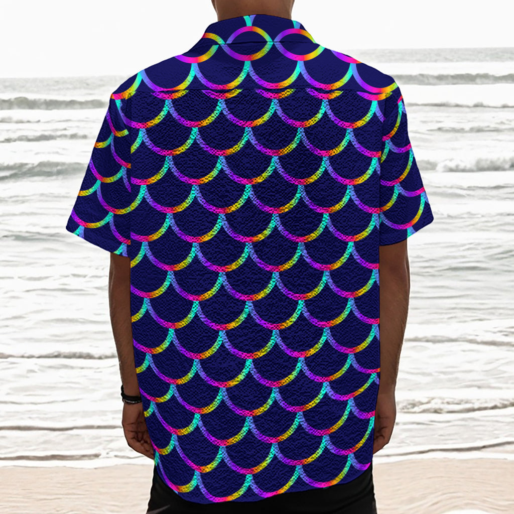 Mermaid Scales Pattern Print Textured Short Sleeve Shirt