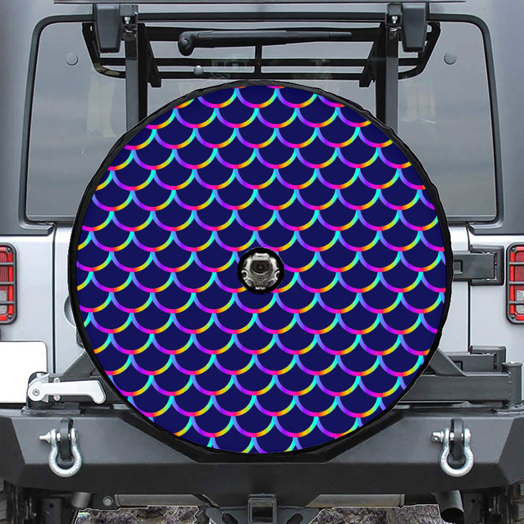 Mermaid Scales Pattern Print Tire Cover With Camera Hole