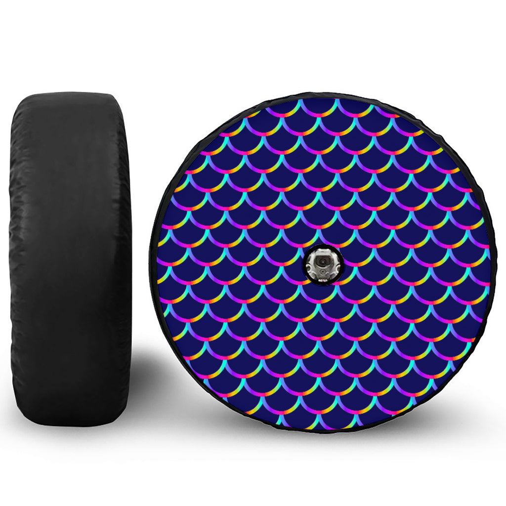 Mermaid Scales Pattern Print Tire Cover With Camera Hole