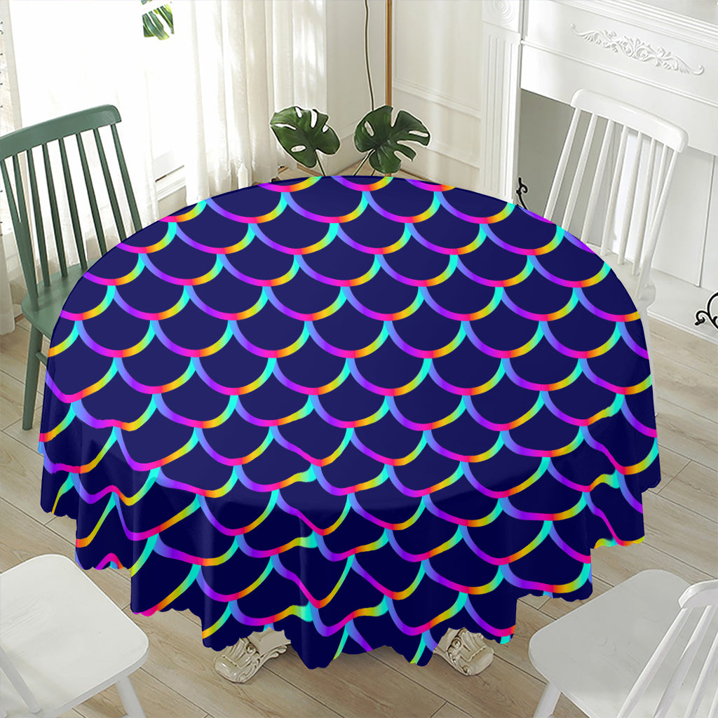 Mermaid Scales Pattern Print Waterproof Round Tablecloth