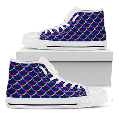 Mermaid Scales Pattern Print White High Top Sneakers