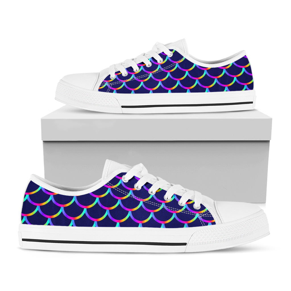 Mermaid Scales Pattern Print White Low Top Sneakers