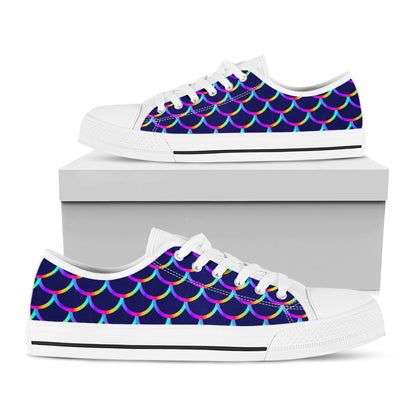 Mermaid Scales Pattern Print White Low Top Sneakers