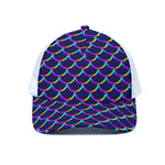 Mermaid Scales Pattern Print White Mesh Trucker Cap