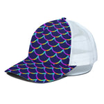 Mermaid Scales Pattern Print White Mesh Trucker Cap