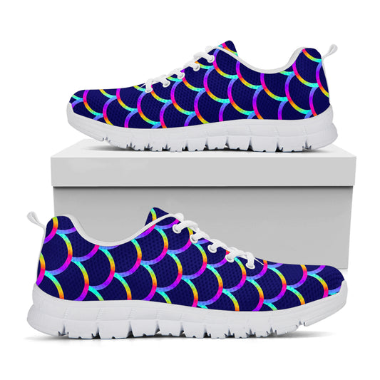 Mermaid Scales Pattern Print White Running Shoes