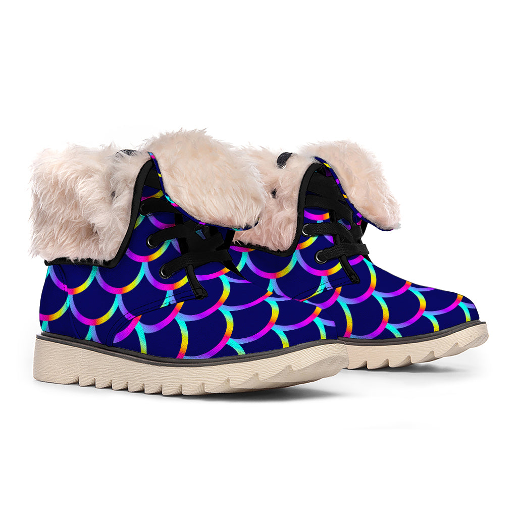 Mermaid Scales Pattern Print Winter Boots