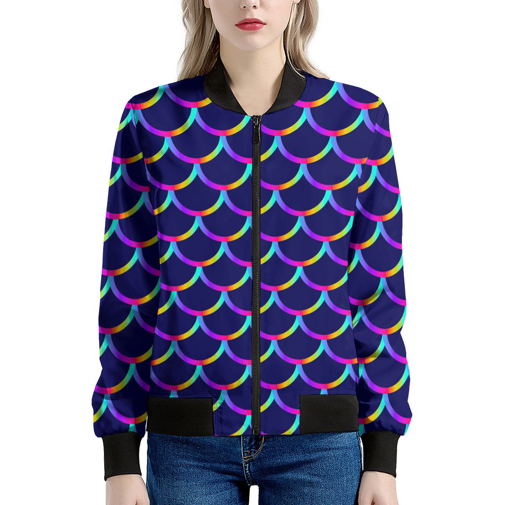 Mermaid Scales Pattern Print Women's Bomber Jacket