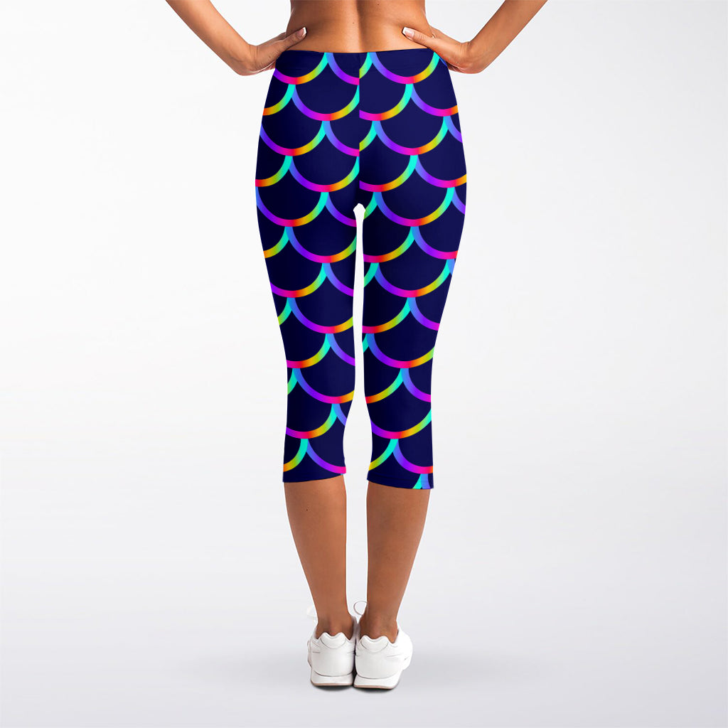 Mermaid Scales Pattern Print Women's Capri Leggings