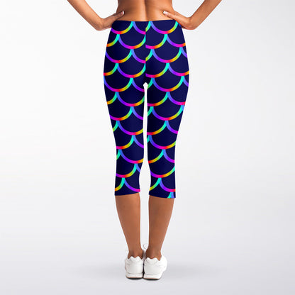Mermaid Scales Pattern Print Women's Capri Leggings