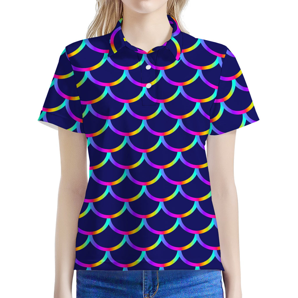 Mermaid Scales Pattern Print Women's Polo Shirt