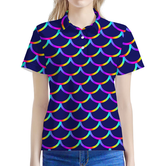 Mermaid Scales Pattern Print Women's Polo Shirt