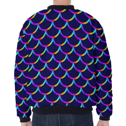 Mermaid Scales Pattern Print Zip Sleeve Bomber Jacket