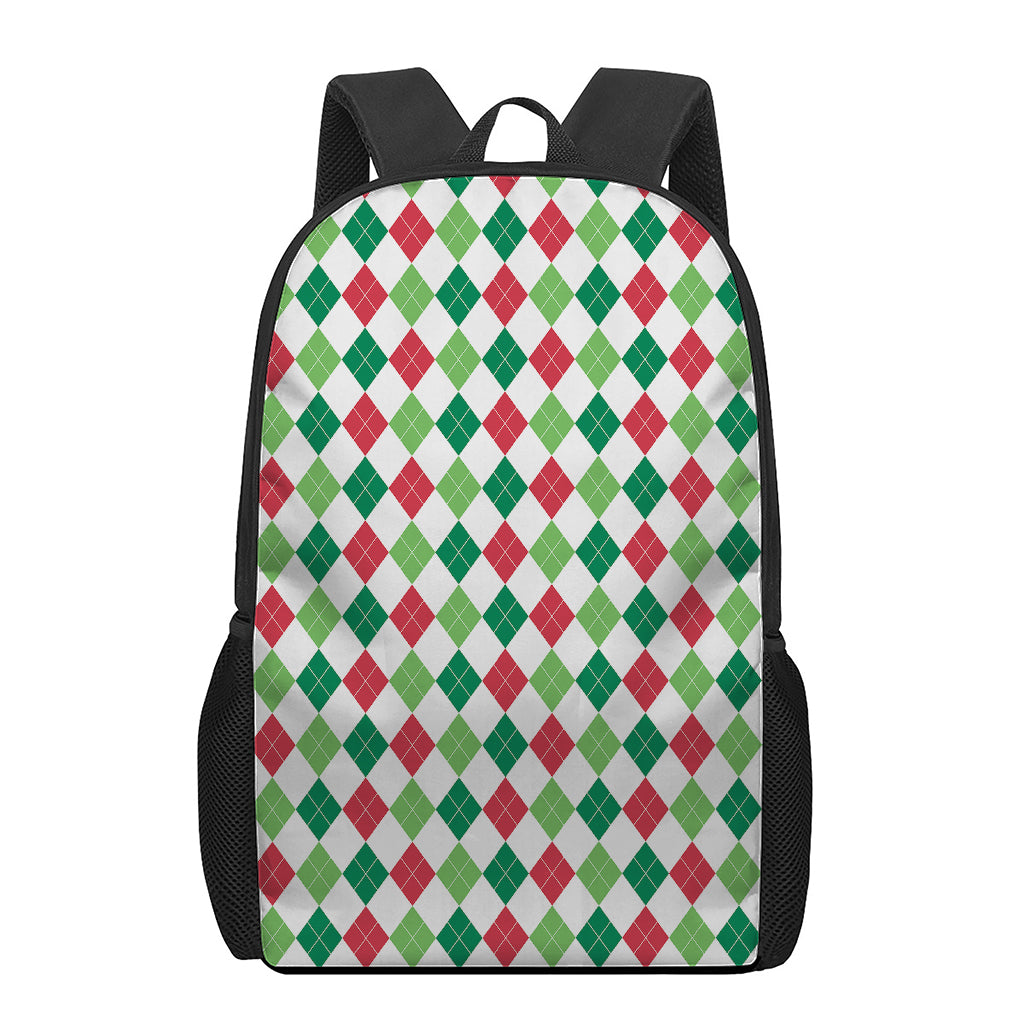 Merry Christmas Argyle Pattern Print 17 Inch Backpack