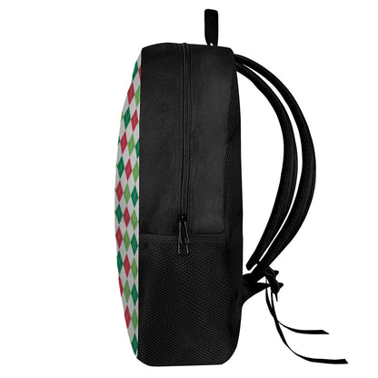 Merry Christmas Argyle Pattern Print 17 Inch Backpack