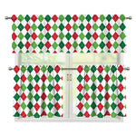 Merry Christmas Argyle Pattern Print 3 Piece Kitchen Curtains