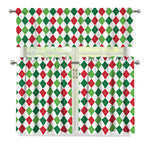 Merry Christmas Argyle Pattern Print 3 Piece Kitchen Curtains