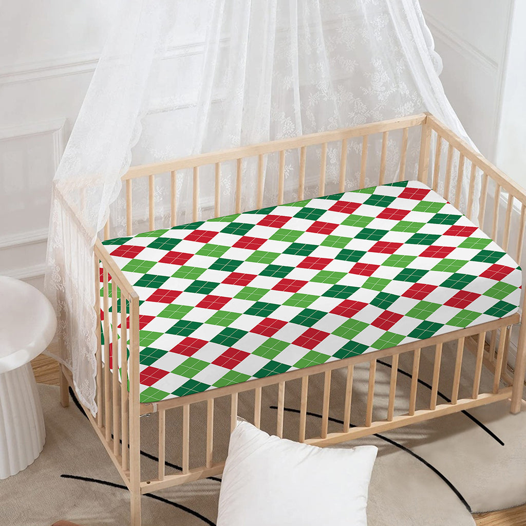 Merry Christmas Argyle Pattern Print Baby Crib Sheet