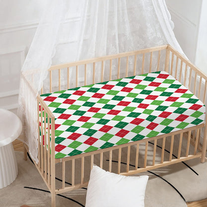 Merry Christmas Argyle Pattern Print Baby Crib Sheet