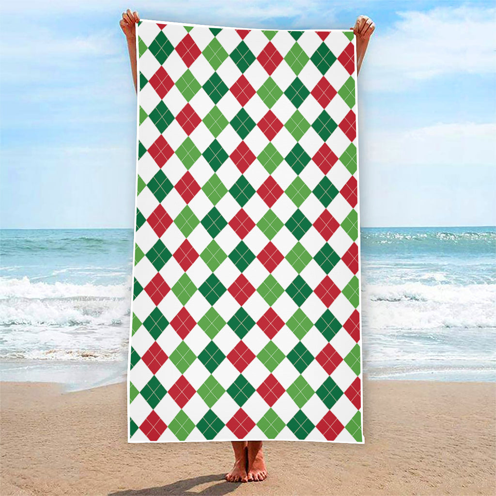 Merry Christmas Argyle Pattern Print Beach Towel