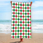 Merry Christmas Argyle Pattern Print Beach Towel
