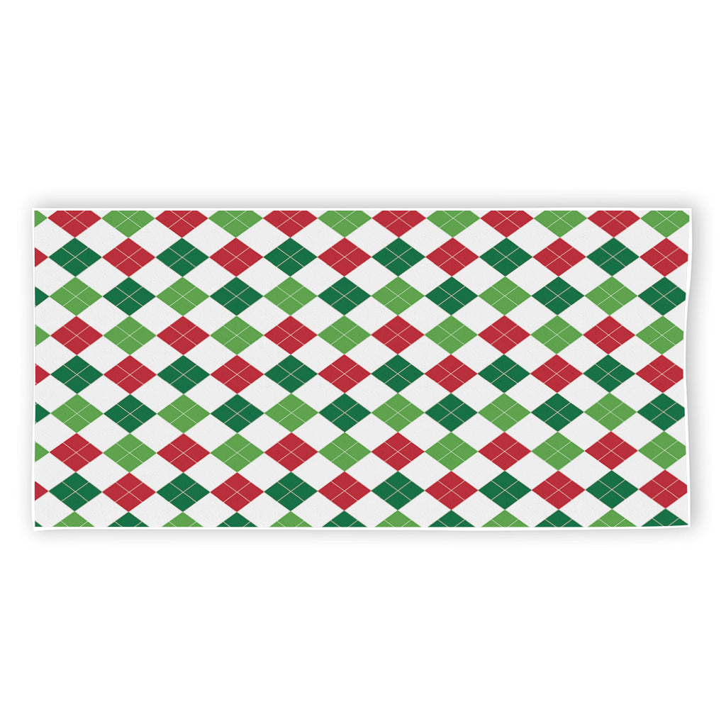 Merry Christmas Argyle Pattern Print Beach Towel