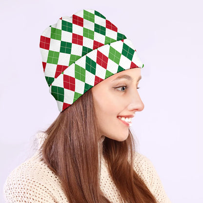 Merry Christmas Argyle Pattern Print Beanie