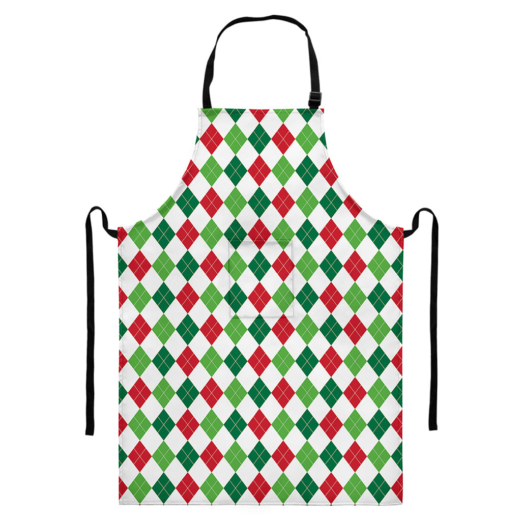 Merry Christmas Argyle Pattern Print Bib Apron With Pocket