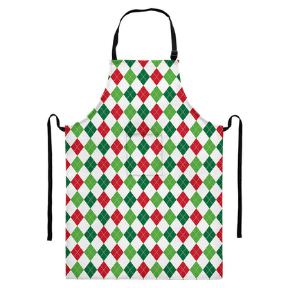Merry Christmas Argyle Pattern Print Bib Apron With Pocket