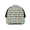 Merry Christmas Argyle Pattern Print Black Mesh Trucker Hat