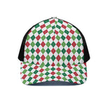Merry Christmas Argyle Pattern Print Black Mesh Trucker Cap